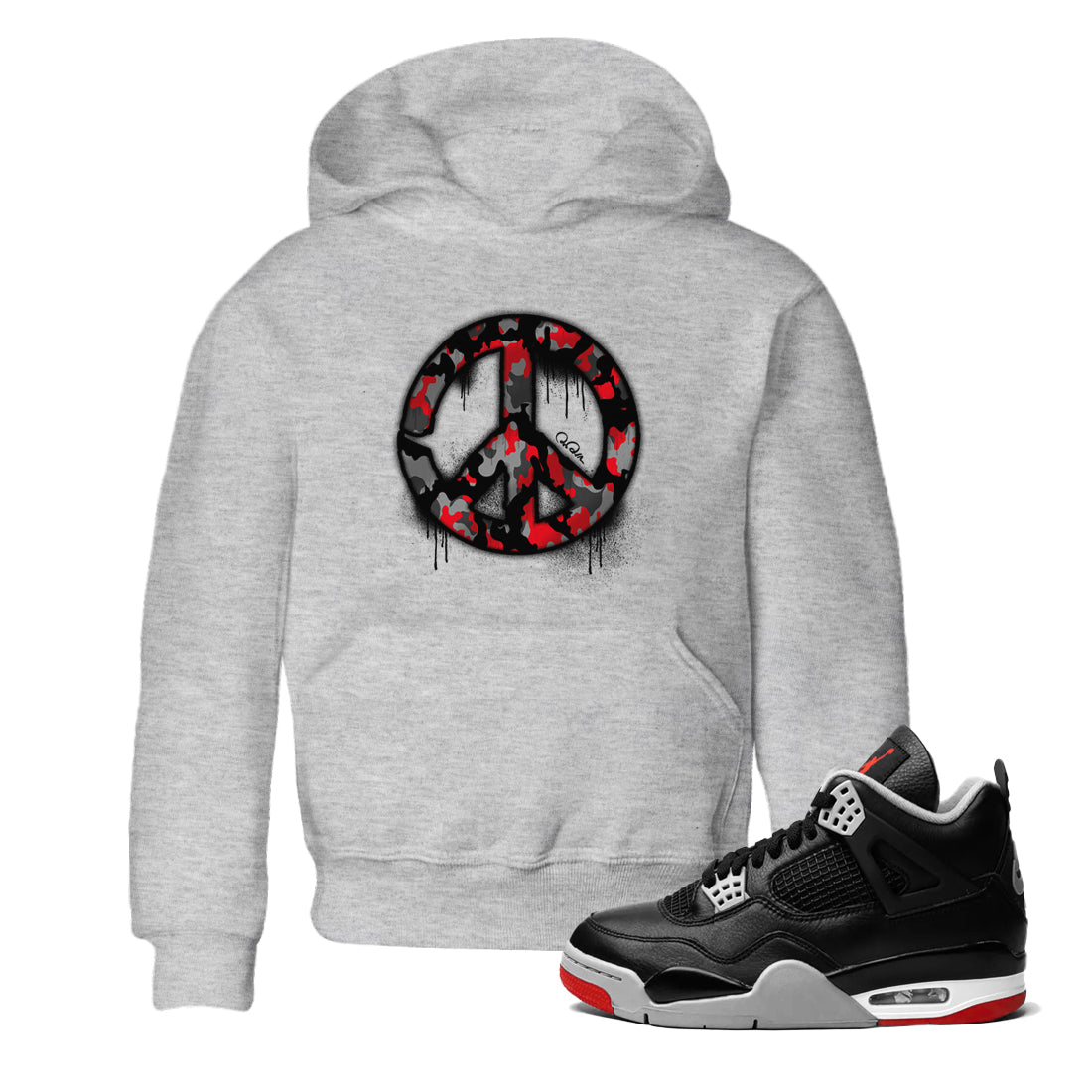 4s Bred Reimagined shirt to match jordans Peace Sign sneaker tees Air Jordan 4 Bred Reimagined SNRT Sneaker Release Tees Baby Toddler Heather Grey 1 T-Shirt