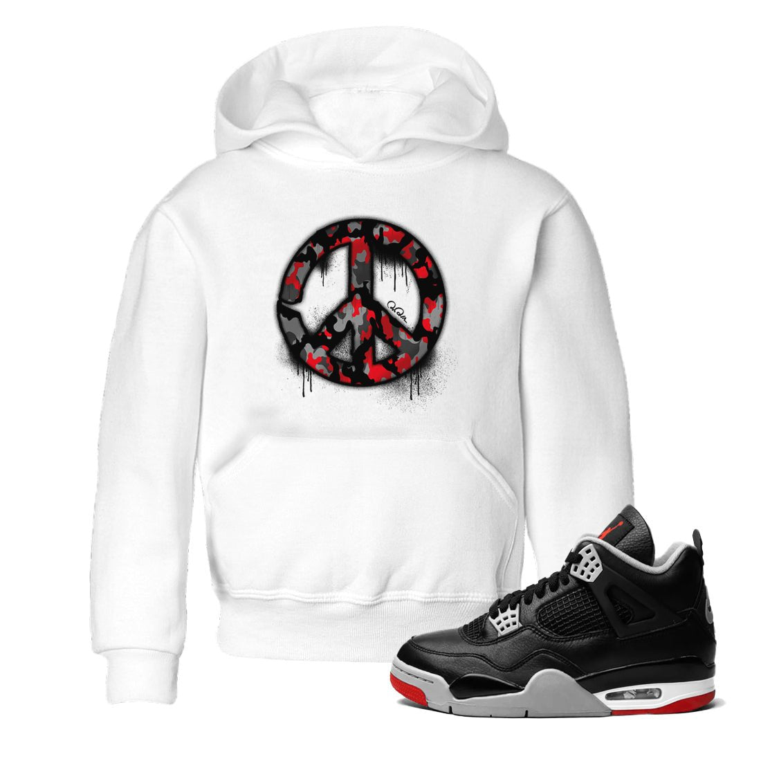 4s Bred Reimagined shirt to match jordans Peace Sign sneaker tees Air Jordan 4 Bred Reimagined SNRT Sneaker Release Tees Baby Toddler White 1 T-Shirt