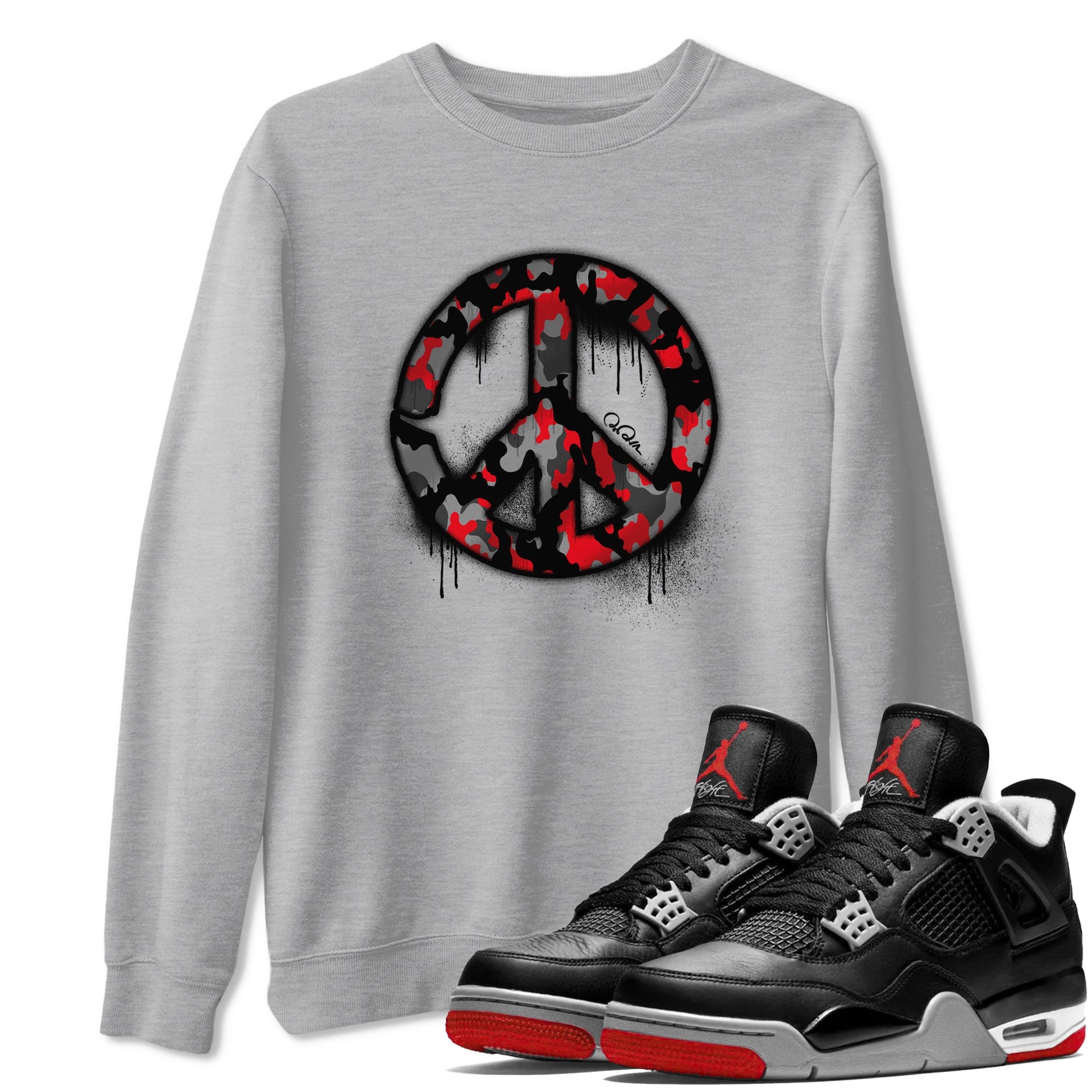 4s Bred Reimagined shirt to match jordans Peace Sign sneaker tees Air Jordan 4 Bred Reimagined SNRT Sneaker Release Tees Unisex Heather Grey 1 T-Shirt