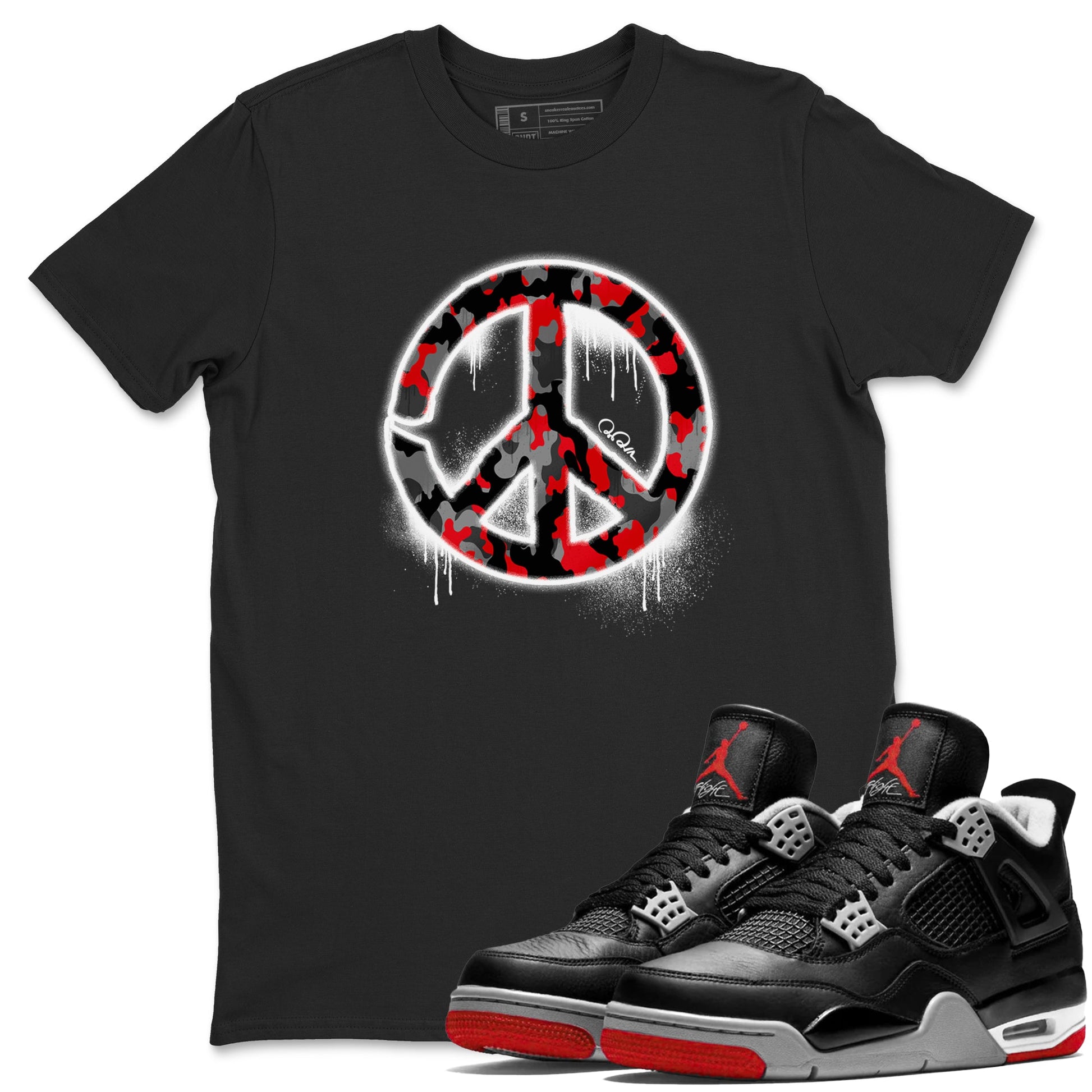 4s Bred Reimagined shirt to match jordans Peace Sign sneaker tees Air Jordan 4 Bred Reimagined SNRT Sneaker Release Tees Unisex Black 1 T-Shirt