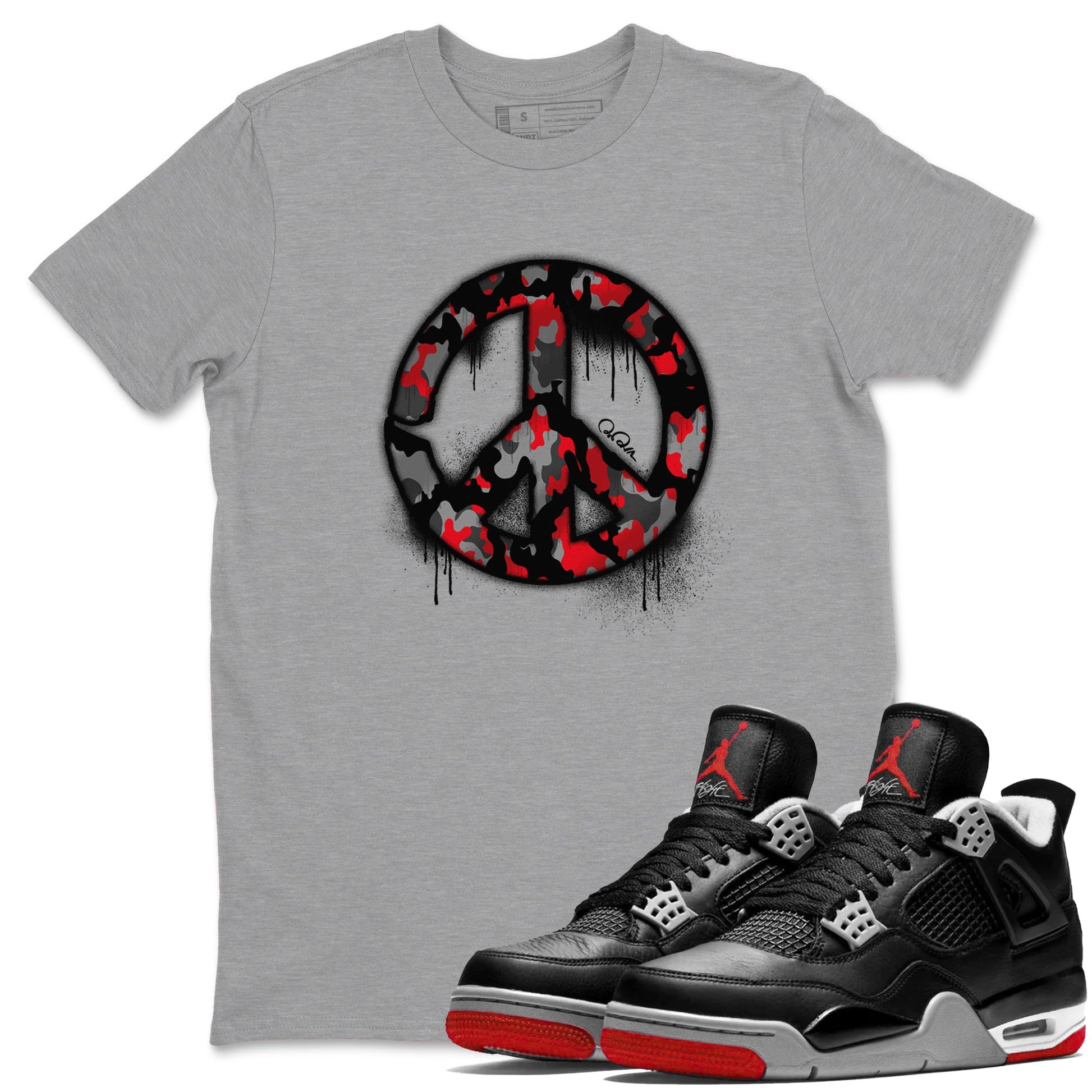 4s Bred Reimagined shirt to match jordans Peace Sign sneaker tees Air Jordan 4 Bred Reimagined SNRT Sneaker Release Tees Unisex Heather Grey 1 T-Shirt