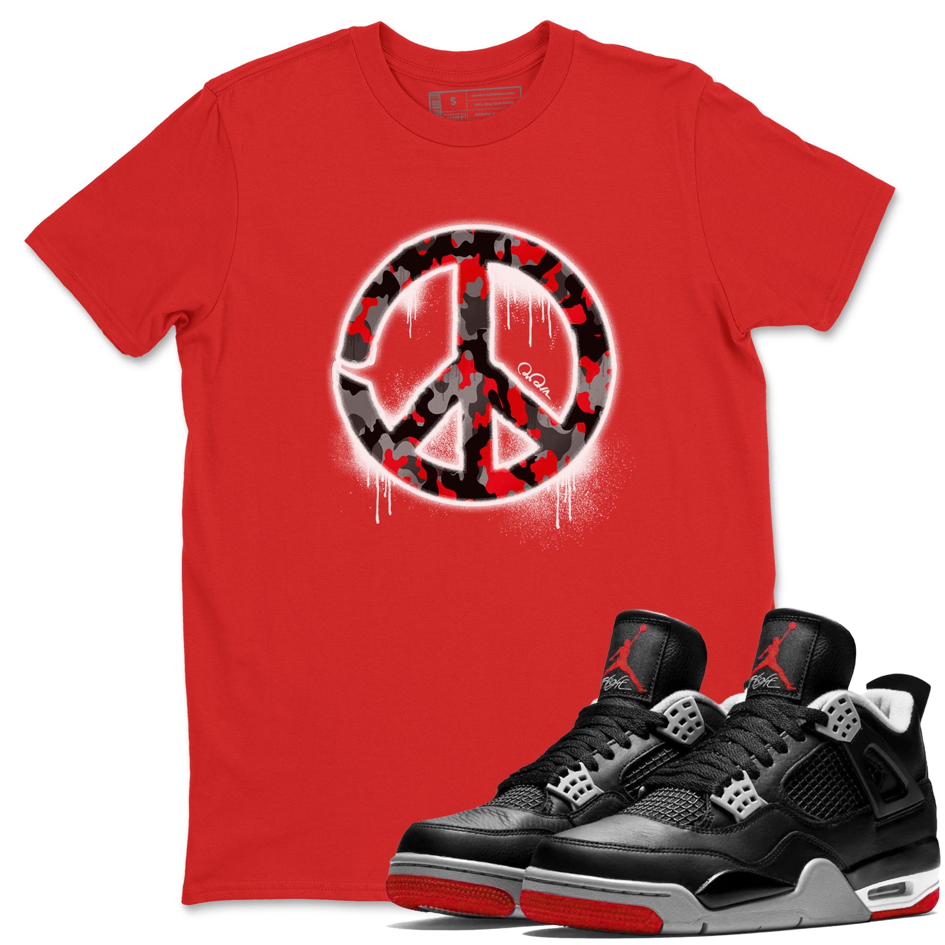 4s Bred Reimagined shirt to match jordans Peace Sign sneaker tees Air Jordan 4 Bred Reimagined SNRT Sneaker Release Tees Unisex Red 1 T-Shirt