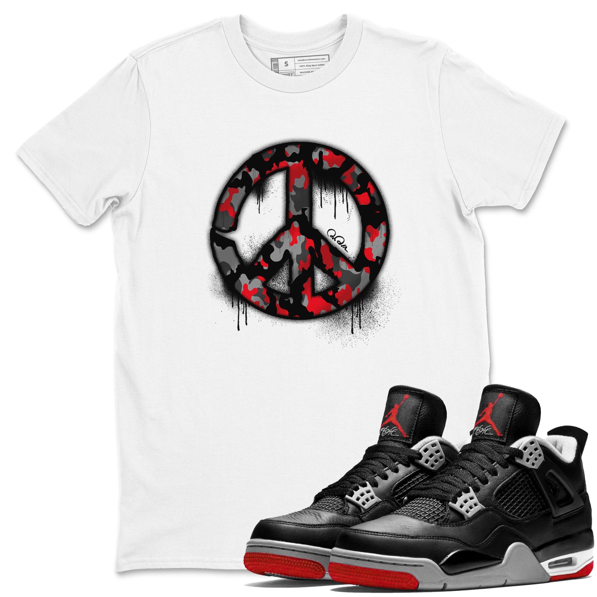4s Bred Reimagined shirt to match jordans Peace Sign sneaker tees Air Jordan 4 Bred Reimagined SNRT Sneaker Release Tees Unisex White 1 T-Shirt
