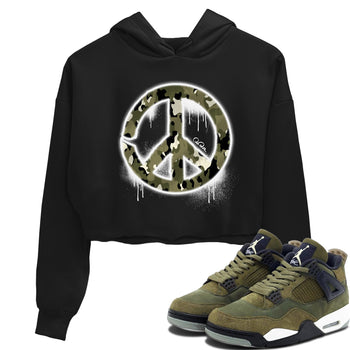 Air Jordan 4 Medium Olive shirt to match jordans Peace Sign sneaker tees AJ4 Medium Olive SNRT Sneaker Release Tees Black 1 Crop T-Shirt