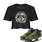 Air Jordan 4 Medium Olive shirt to match jordans Peace Sign sneaker tees AJ4 Medium Olive SNRT Sneaker Release Tees Black 1 Crop T-Shirt