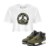 Air Jordan 4 Medium Olive shirt to match jordans Peace Sign sneaker tees AJ4 Medium Olive SNRT Sneaker Release Tees White 1 Crop T-Shirt