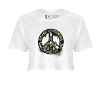 Air Jordan 4 Medium Olive shirt to match jordans Peace Sign sneaker tees AJ4 Medium Olive SNRT Sneaker Release Tees White 2 Crop T-Shirt