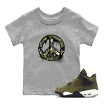 Air Jordan 4 Medium Olive shirt to match jordans Peace Sign sneaker tees AJ4 Medium Olive SNRT Sneaker Release Tees Baby Toddler Heather Grey 1 T-Shirt