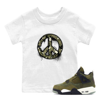 Air Jordan 4 Medium Olive shirt to match jordans Peace Sign sneaker tees AJ4 Medium Olive SNRT Sneaker Release Tees Baby Toddler White 1 T-Shirt