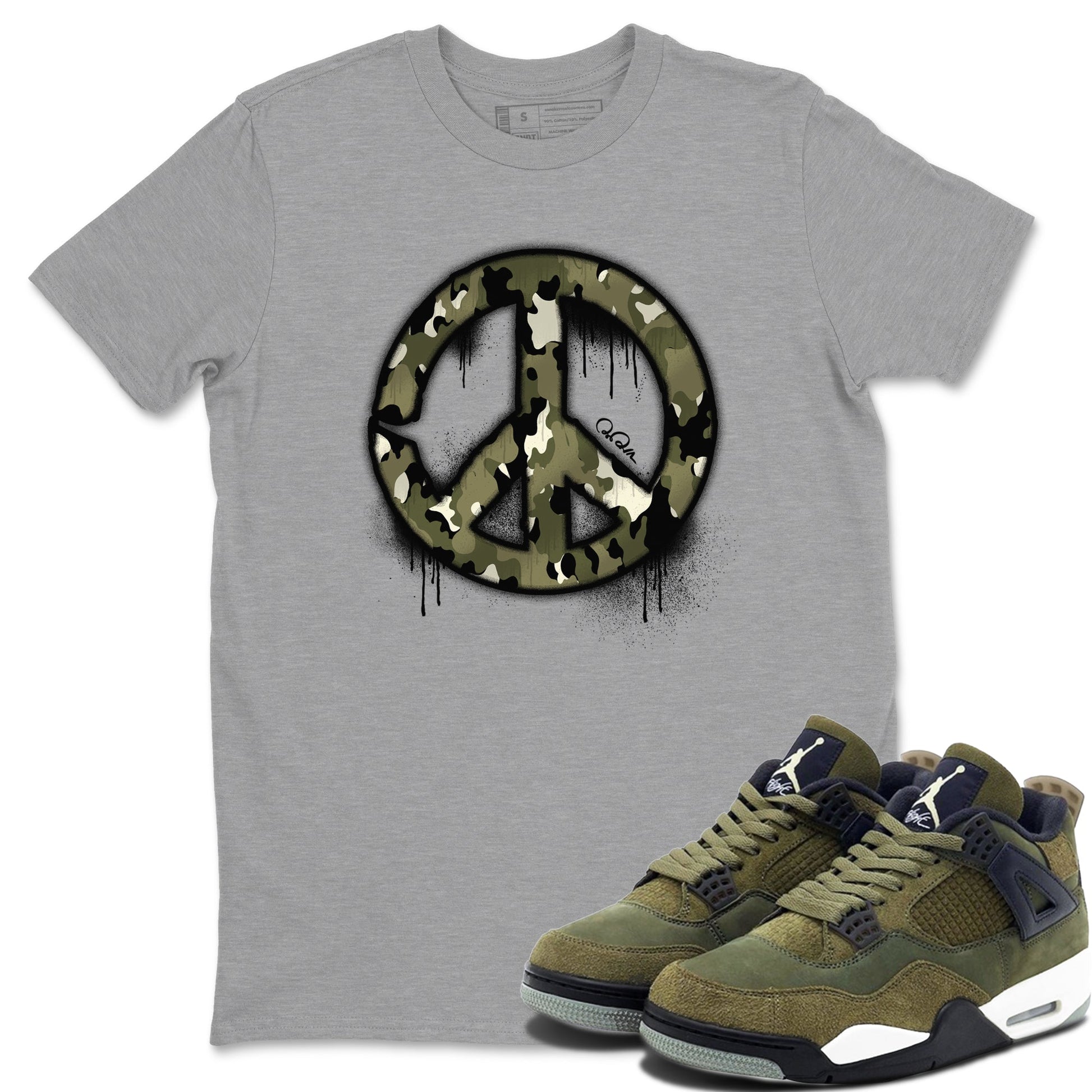 Air Jordan 4 Medium Olive shirt to match jordans Peace Sign sneaker tees AJ4 Medium Olive SNRT Sneaker Release Tees Unisex Heather Grey 1 T-Shirt