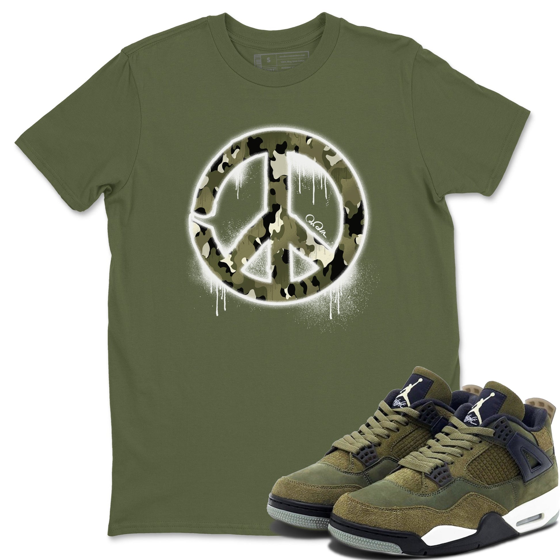 Air Jordan 4 Medium Olive shirt to match jordans Peace Sign sneaker tees AJ4 Medium Olive SNRT Sneaker Release Tees Unisex Military Green 1 T-Shirt