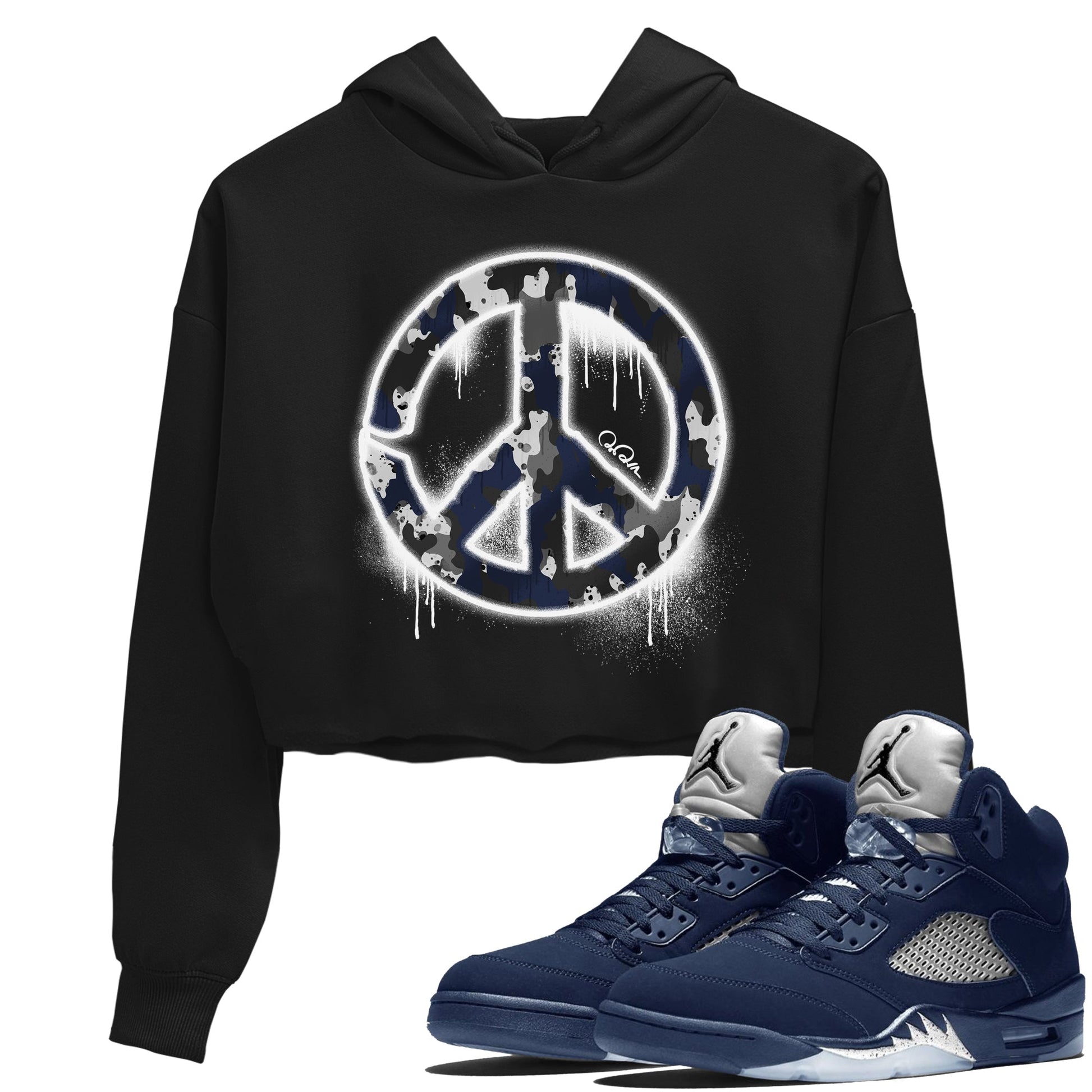 Air Jordan 5 Georgetown shirt to match jordans Peace Sign sneaker tees AJ5 Georgetown SNRT Sneaker Release Tees Black 1 Crop T-Shirt