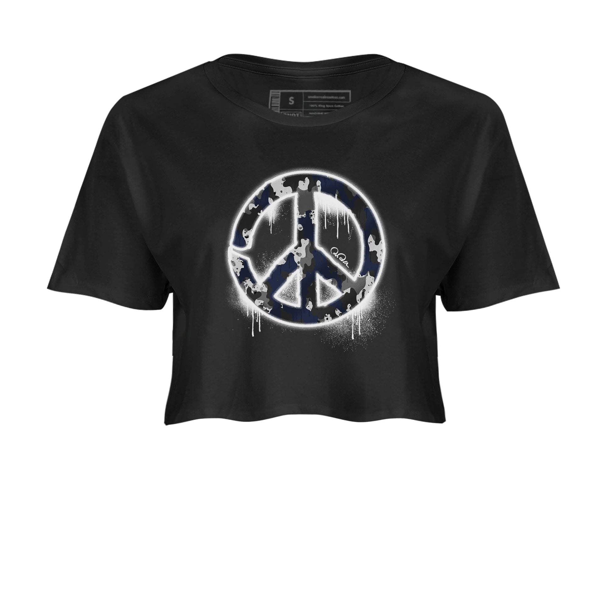 Air Jordan 5 Georgetown shirt to match jordans Peace Sign sneaker tees AJ5 Georgetown SNRT Sneaker Release Tees Black 2 Crop T-Shirt