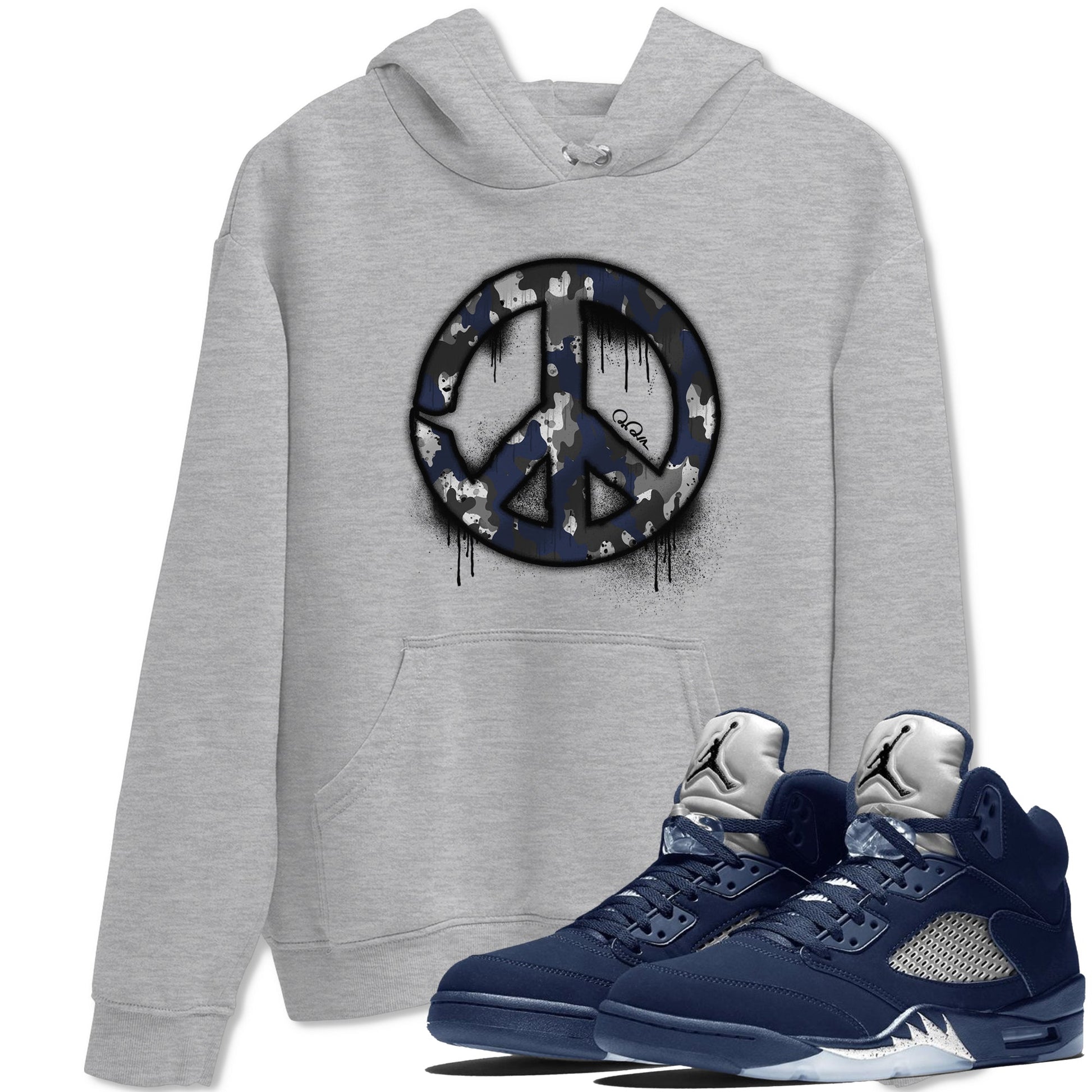 Air Jordan 5 Georgetown shirt to match jordans Peace Sign sneaker tees AJ5 Georgetown SNRT Sneaker Release Tees Unisex Heather Grey 1 T-Shirt