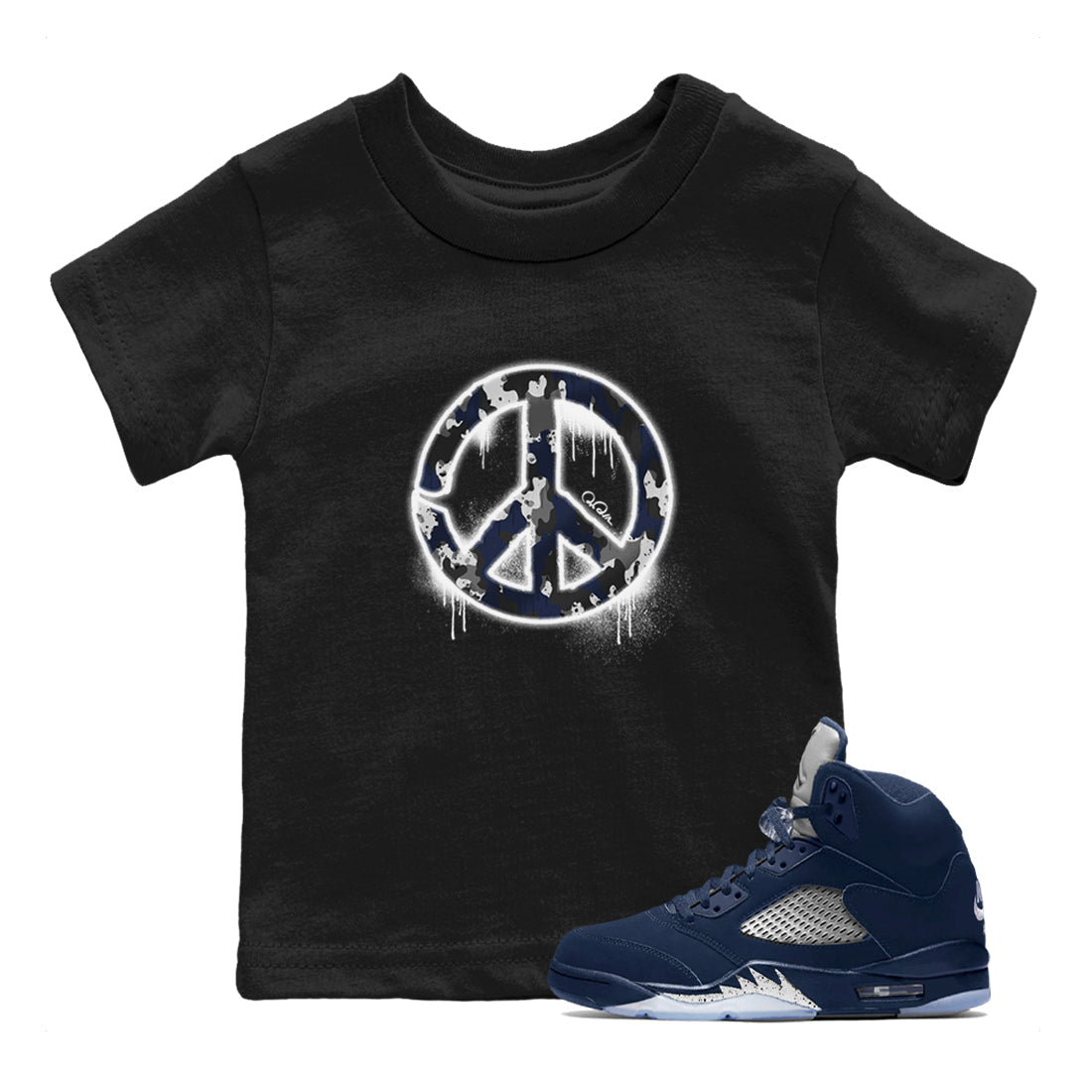 Air Jordan 5 Georgetown shirt to match jordans Peace Sign sneaker tees AJ5 Georgetown SNRT Sneaker Release Tees Baby Toddler Black 1 T-Shirt