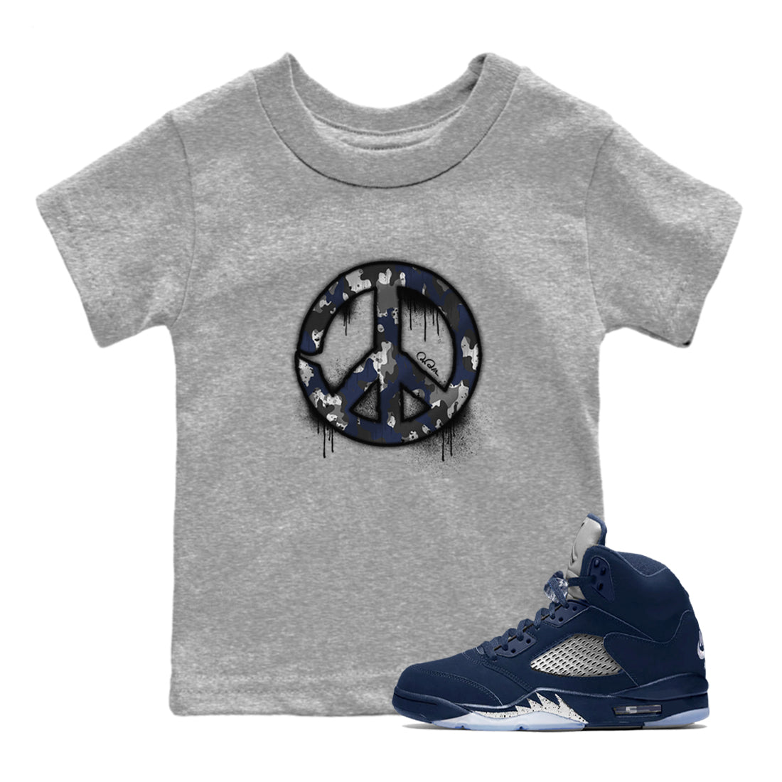 Air Jordan 5 Georgetown shirt to match jordans Peace Sign sneaker tees AJ5 Georgetown SNRT Sneaker Release Tees Baby Toddler Heather Grey 1 T-Shirt