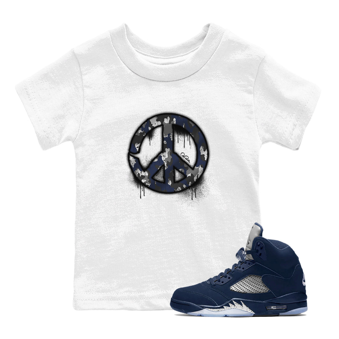 Air Jordan 5 Georgetown shirt to match jordans Peace Sign sneaker tees AJ5 Georgetown SNRT Sneaker Release Tees Baby Toddler White 1 T-Shirt