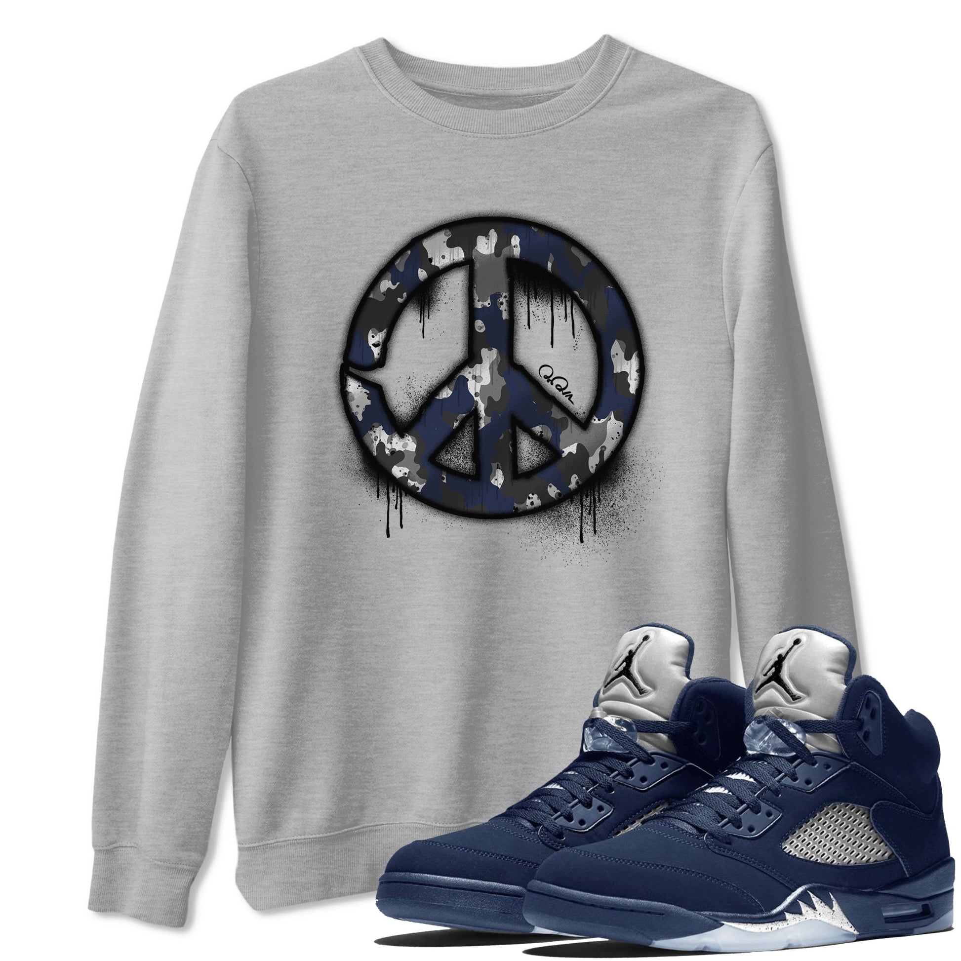 Air Jordan 5 Georgetown shirt to match jordans Peace Sign sneaker tees AJ5 Georgetown SNRT Sneaker Release Tees Unisex Heather Grey 1 T-Shirt