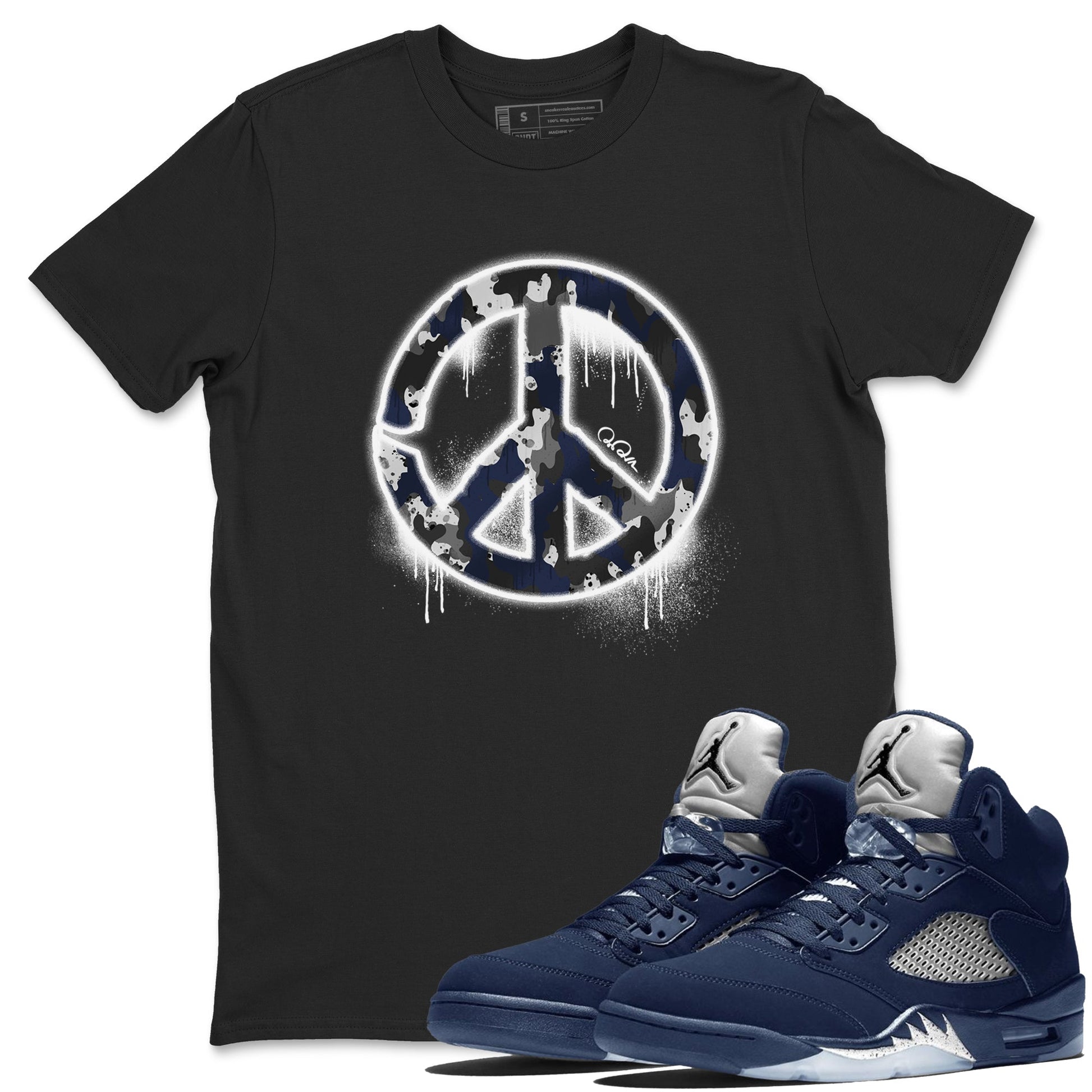 Air Jordan 5 Georgetown shirt to match jordans Peace Sign sneaker tees AJ5 Georgetown SNRT Sneaker Release Tees Unisex Black 1 T-Shirt