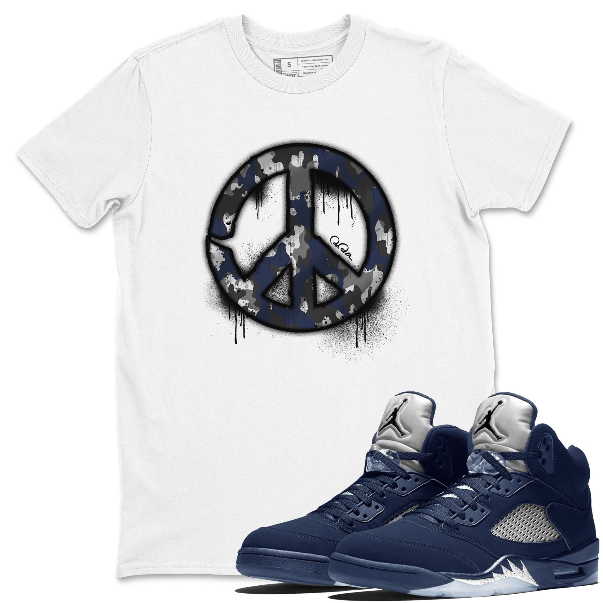 Air Jordan 5 Georgetown shirt to match jordans Peace Sign sneaker tees AJ5 Georgetown SNRT Sneaker Release Tees Unisex White 1 T-Shirt