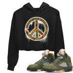 Air Jordan 5 Olive shirt to match jordans Peace Sign sneaker tees AJ5 Olive SNRT Sneaker Release Tees Black 1 crop length shirt