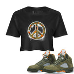 Air Jordan 5 Olive shirt to match jordans Peace Sign sneaker tees AJ5 Olive SNRT Sneaker Release Tees Black 1 crop length shirt