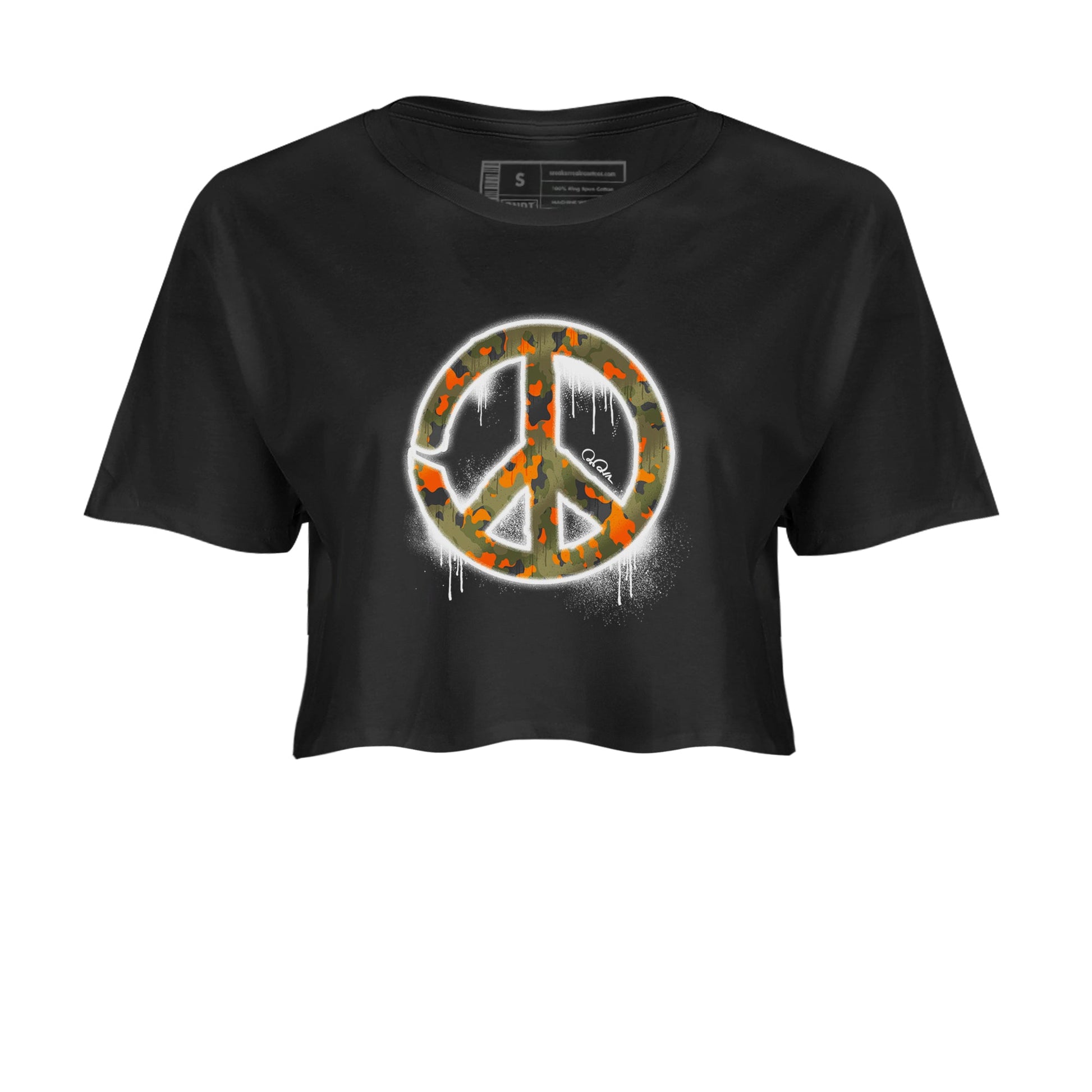 Air Jordan 5 Olive shirt to match jordans Peace Sign sneaker tees AJ5 Olive SNRT Sneaker Release Tees Black 2 crop length shirt