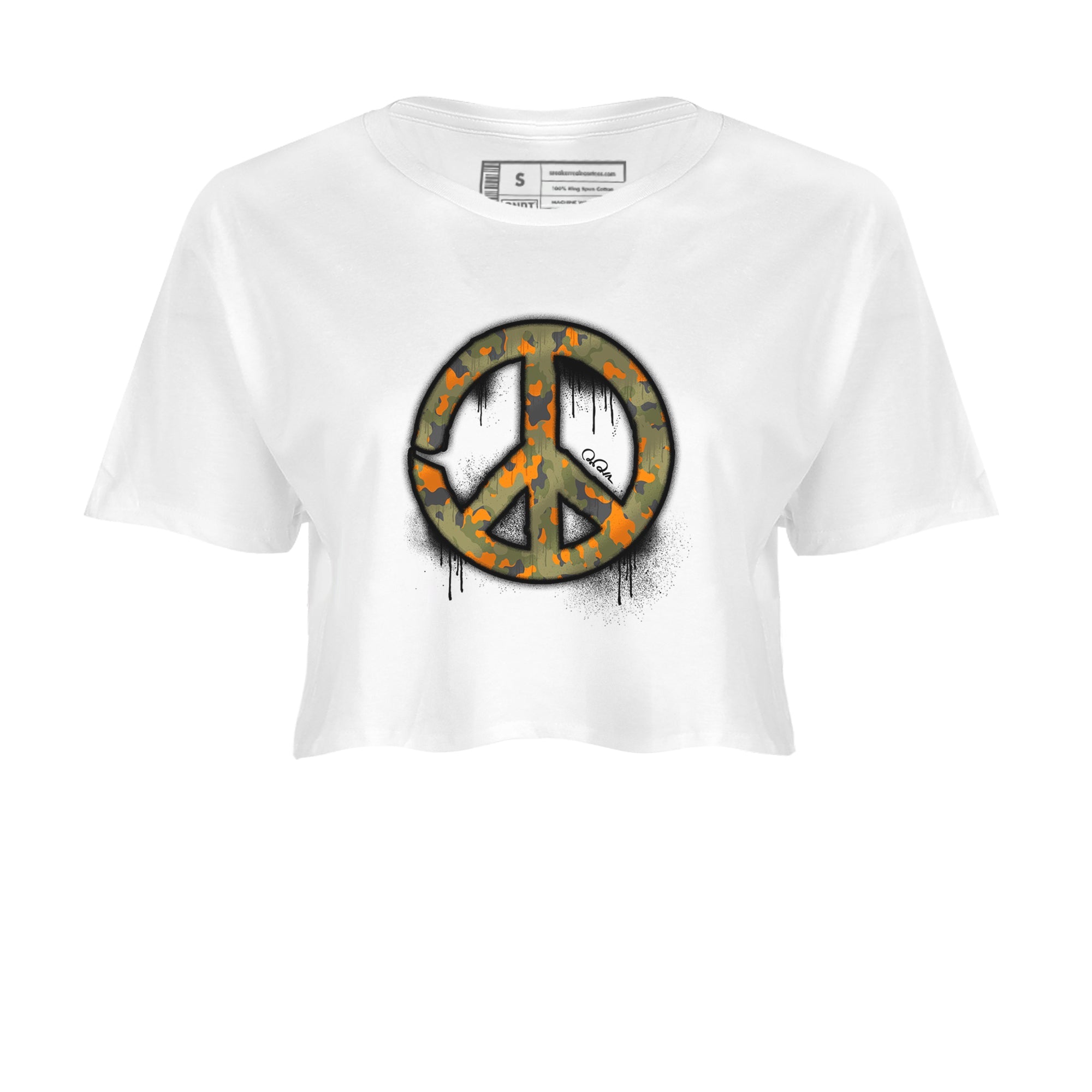 Air Jordan 5 Olive shirt to match jordans Peace Sign sneaker tees AJ5 Olive SNRT Sneaker Release Tees White 2 crop length shirt