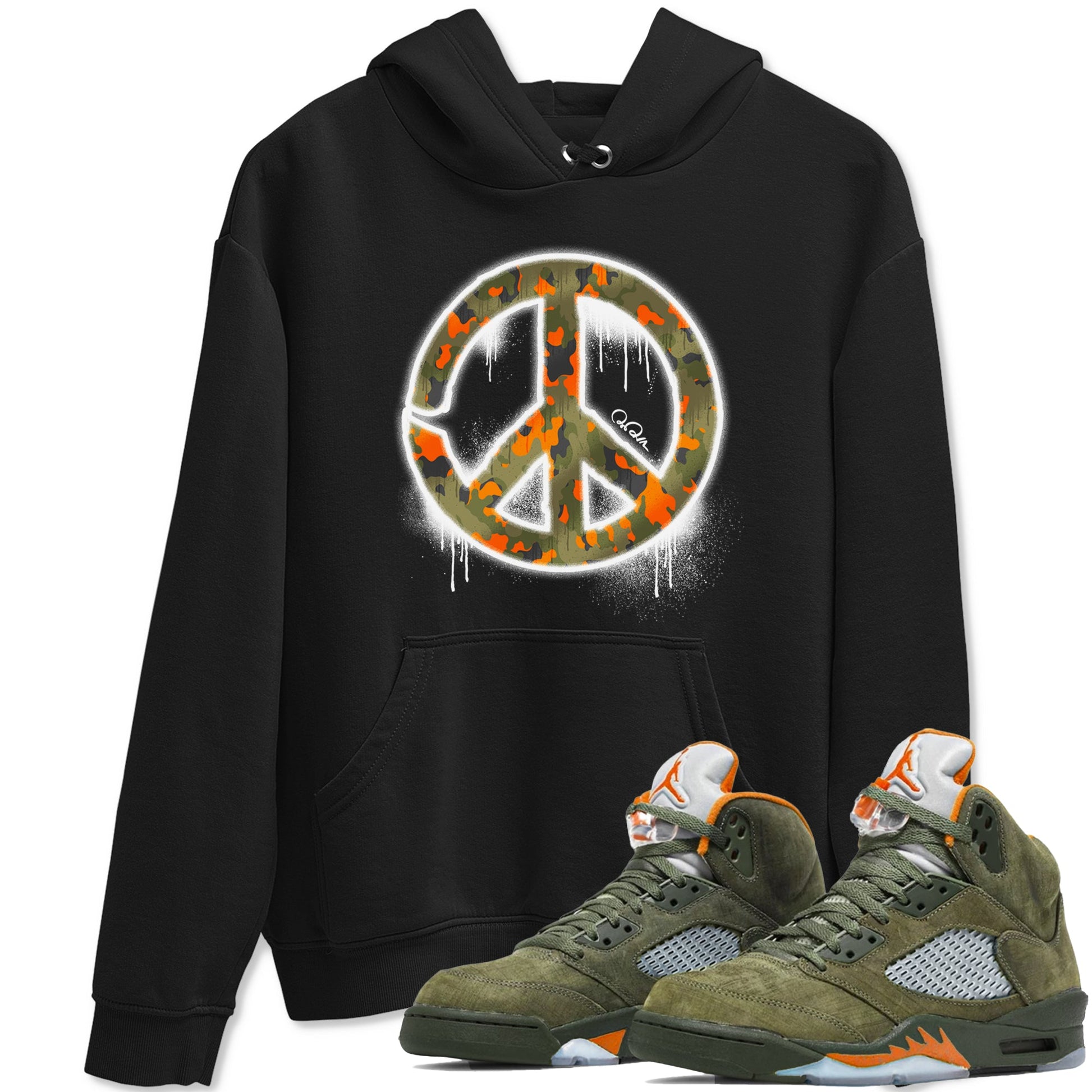 Air Jordan 5 Olive shirt to match jordans Peace Sign sneaker tees AJ5 Olive SNRT Sneaker Release Tees unisex cotton Black 1 crew neck shirt