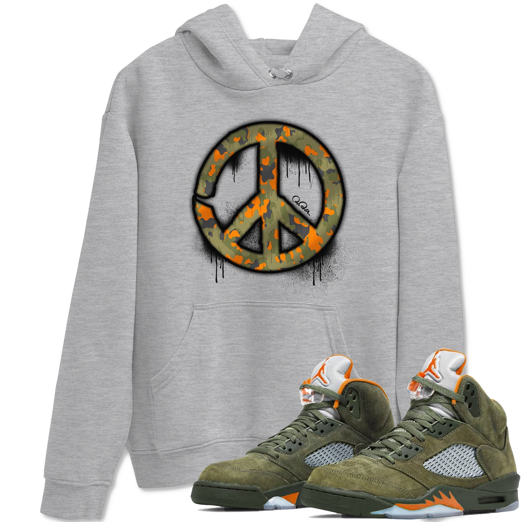 Air Jordan 5 Olive shirt to match jordans Peace Sign sneaker tees AJ5 Olive SNRT Sneaker Release Tees unisex cotton Heather Grey 1 crew neck shirt