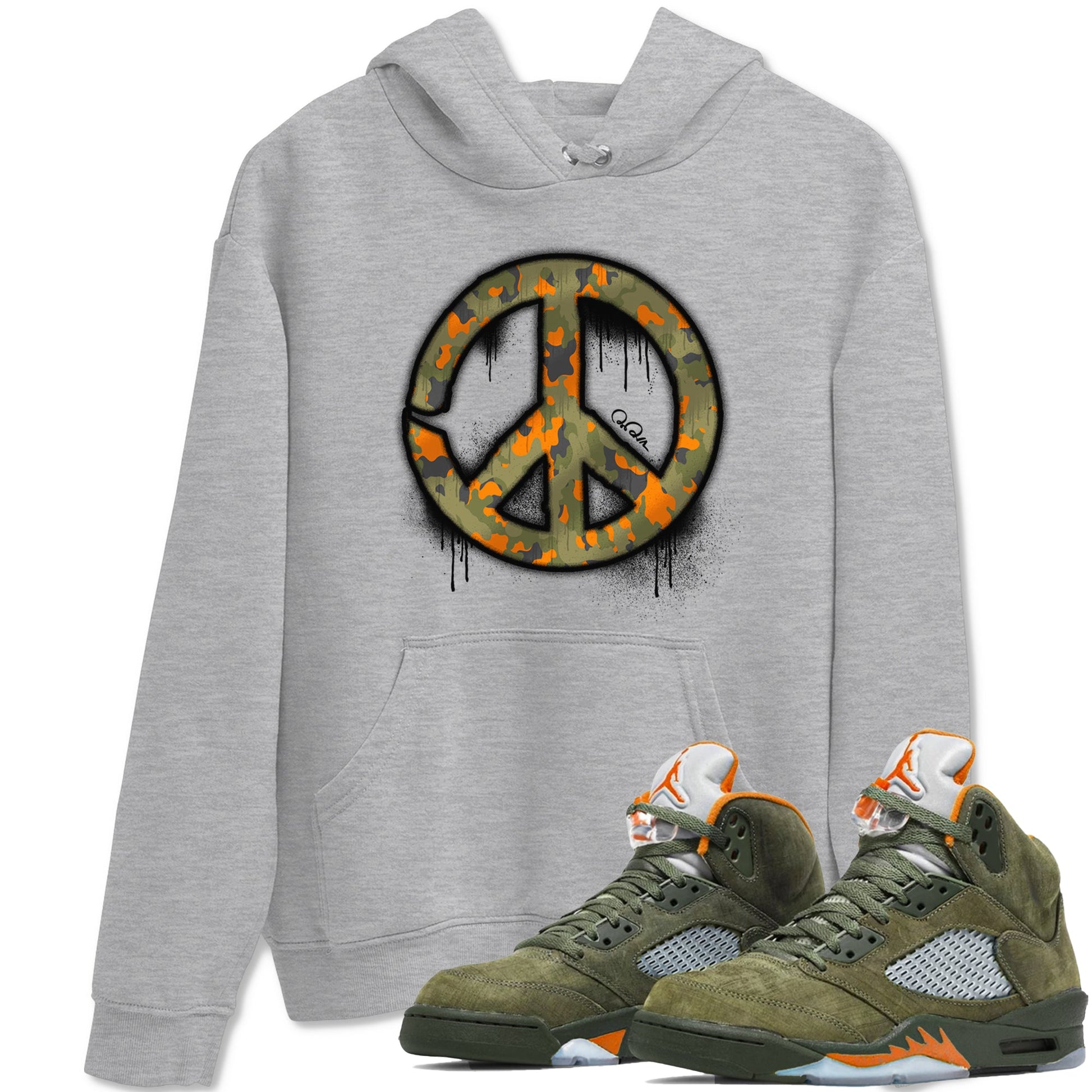 Air Jordan 5 Olive shirt to match jordans Peace Sign sneaker tees AJ5 Olive SNRT Sneaker Release Tees unisex cotton Heather Grey 1 crew neck shirt