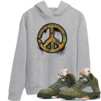 Air Jordan 5 Olive shirt to match jordans Peace Sign sneaker tees AJ5 Olive SNRT Sneaker Release Tees unisex cotton Heather Grey 1 crew neck shirt