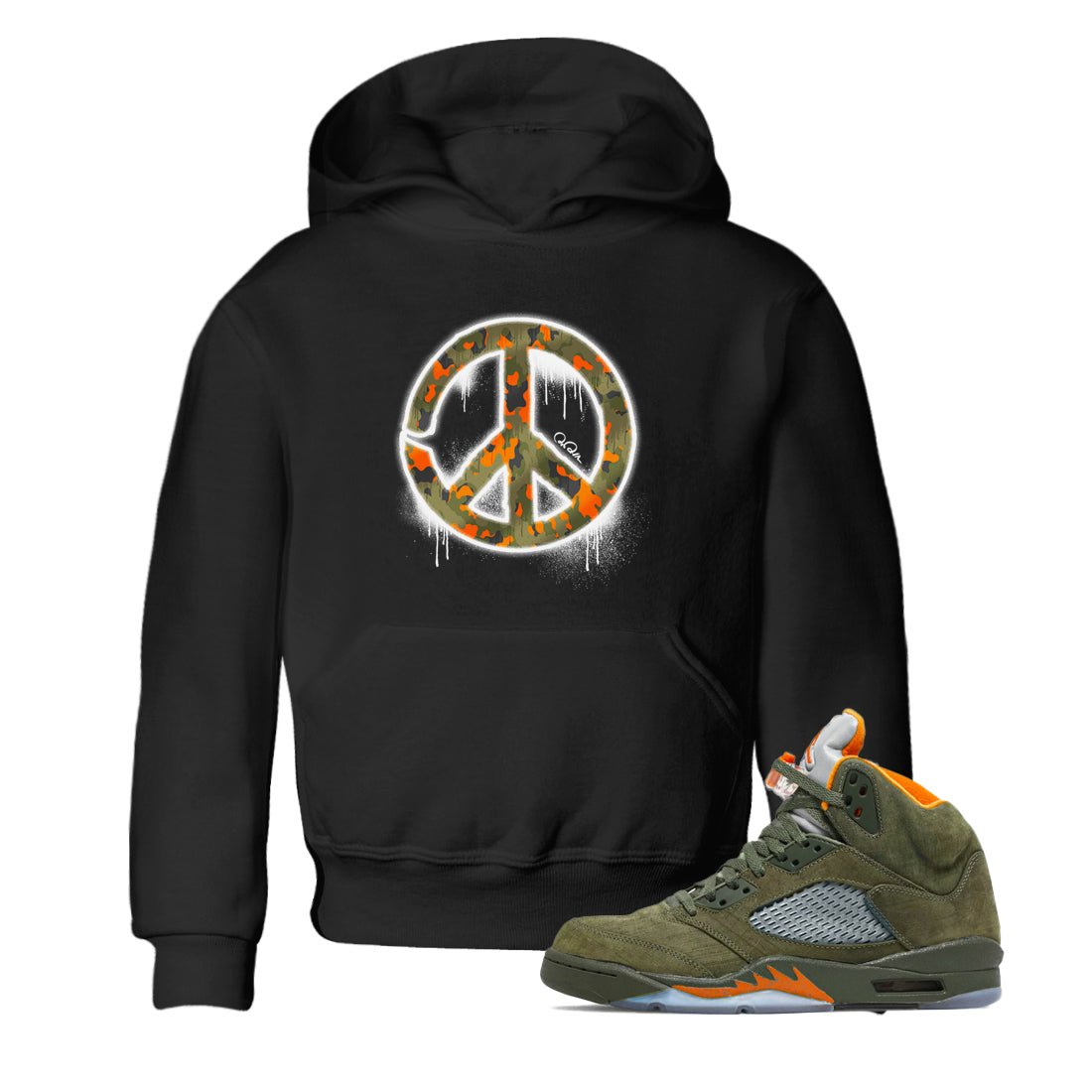 Air Jordan 5 Olive shirt to match jordans Peace Sign sneaker tees AJ5 Olive SNRT sneaker release tees baby toddler Black 1 cotton Shirt