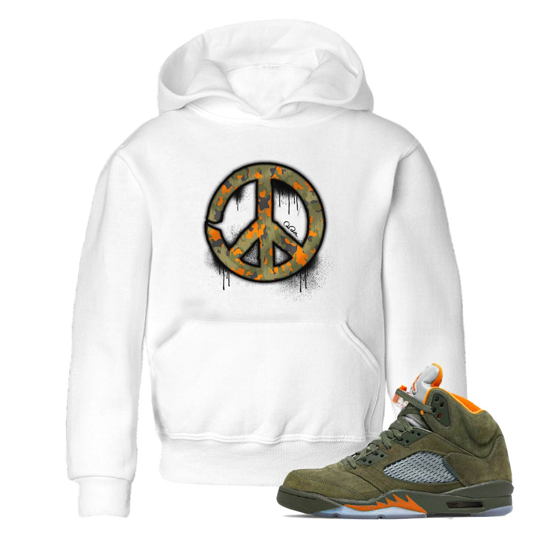 Air Jordan 5 Olive shirt to match jordans Peace Sign sneaker tees AJ5 Olive SNRT sneaker release tees baby toddler White 1 cotton Shirt