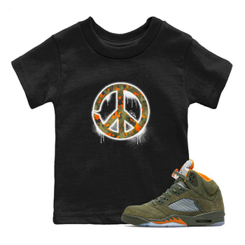 Air Jordan 5 Olive shirt to match jordans Peace Sign sneaker tees AJ5 Olive SNRT sneaker release tees baby toddler Black 1 cotton Shirt