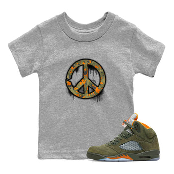 Air Jordan 5 Olive shirt to match jordans Peace Sign sneaker tees AJ5 Olive SNRT sneaker release tees baby toddler Heather Grey 1 cotton Shirt