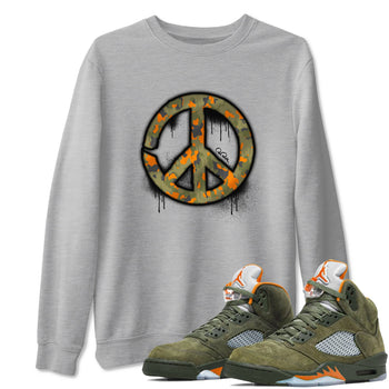 Air Jordan 5 Olive shirt to match jordans Peace Sign sneaker tees AJ5 Olive SNRT Sneaker Release Tees unisex cotton Heather Grey 1 crew neck shirt