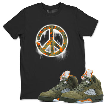 Air Jordan 5 Olive shirt to match jordans Peace Sign sneaker tees AJ5 Olive SNRT Sneaker Release Tees unisex cotton Black 1 crew neck shirt