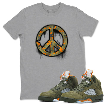 Air Jordan 5 Olive shirt to match jordans Peace Sign sneaker tees AJ5 Olive SNRT Sneaker Release Tees unisex cotton Heather Grey 1 crew neck shirt
