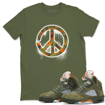 Air Jordan 5 Olive shirt to match jordans Peace Sign sneaker tees AJ5 Olive SNRT Sneaker Release Tees unisex cotton Military Green 1 crew neck shirt