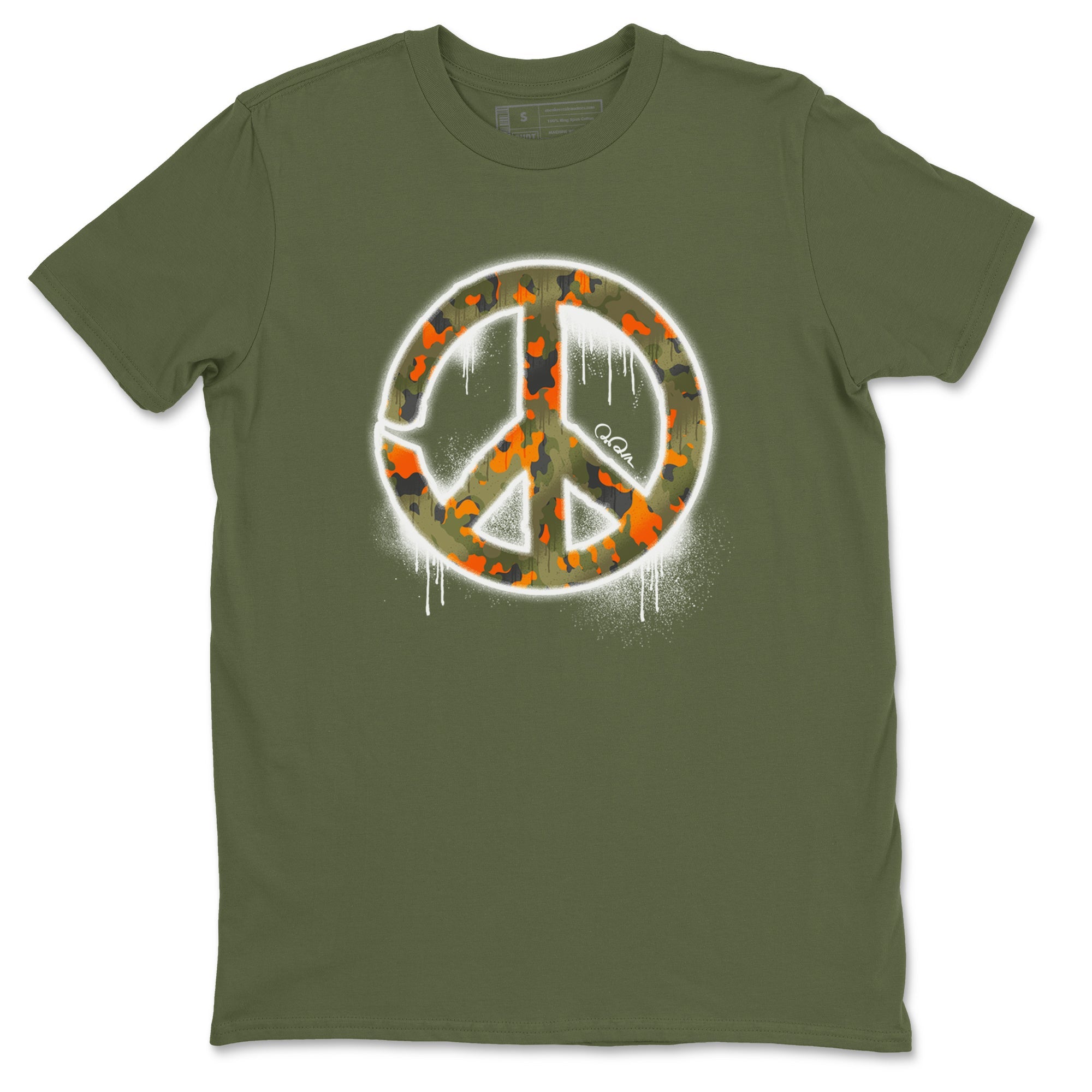 Air Jordan 5 Olive shirt to match jordans Peace Sign sneaker tees AJ5 Olive SNRT Sneaker Release Tees unisex cotton Military Green 2 crew neck shirt