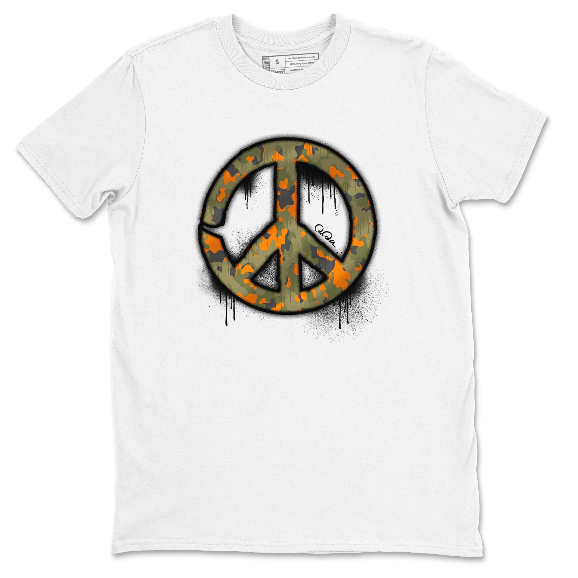 Air Jordan 5 Olive shirt to match jordans Peace Sign sneaker tees AJ5 Olive SNRT Sneaker Release Tees unisex cotton White 2 crew neck shirt