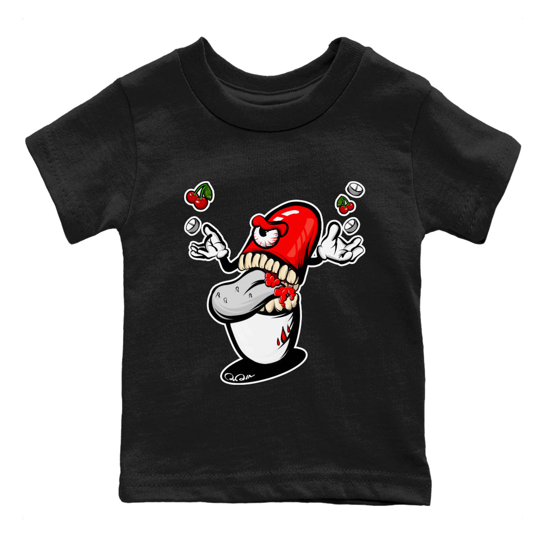 Air Jordan 12 Cherry Sneaker Match Tees Pill Monster Sneaker Tees AJ12 Cherry Sneaker Release Tees Kids Shirts Black 2