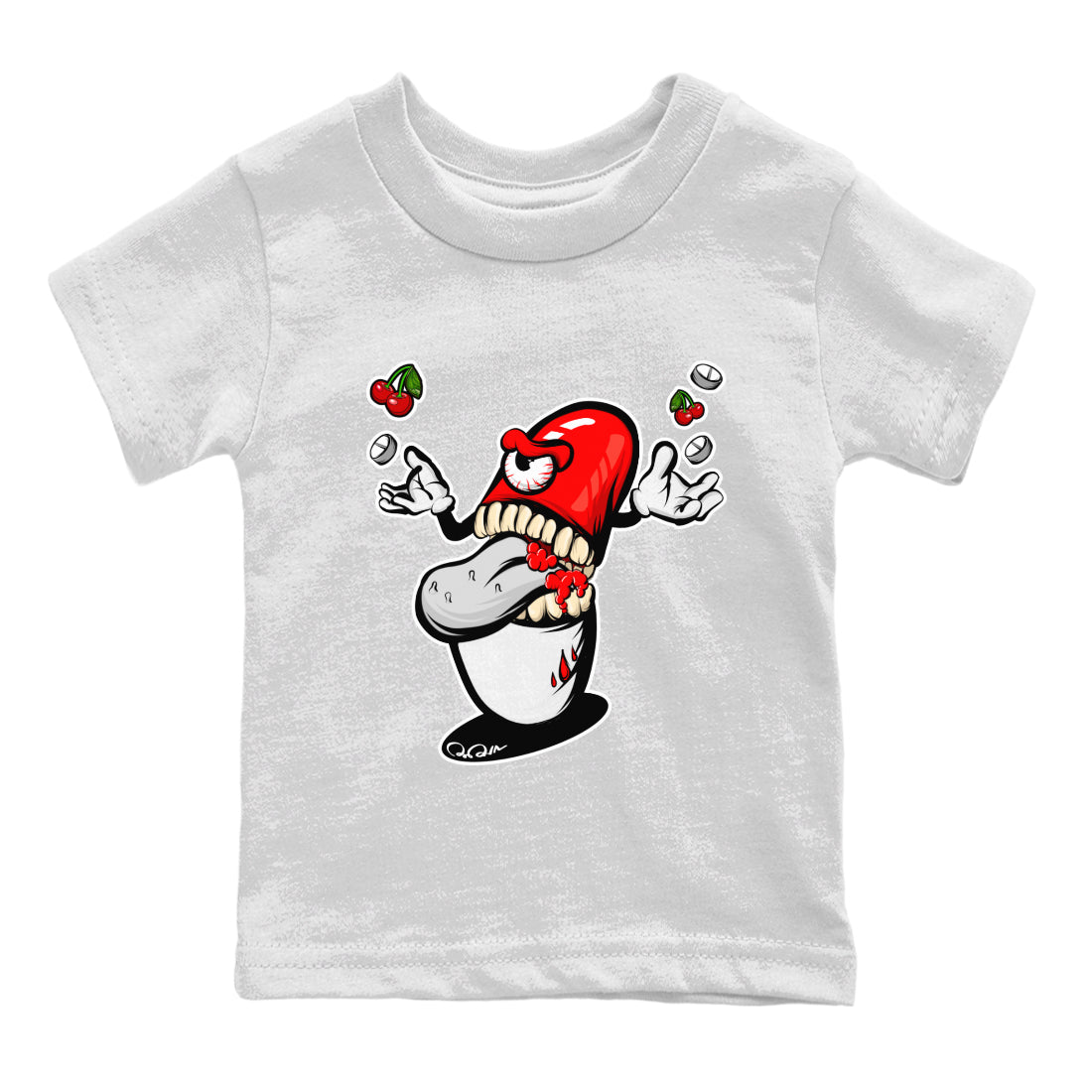 Air Jordan 12 Cherry Sneaker Match Tees Pill Monster Sneaker Tees AJ12 Cherry Sneaker Release Tees Kids Shirts White 2
