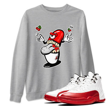 Air Jordan 12 Cherry Sneaker Match Tees Pill Monster Sneaker Tees AJ12 Cherry Sneaker Release Tees Unisex Shirts Heather Grey 1
