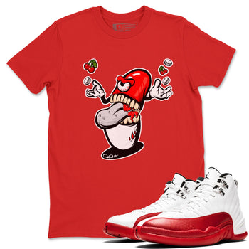 Air Jordan 12 Cherry Sneaker Match Tees Pill Monster Sneaker Tees AJ12 Cherry Sneaker Release Tees Unisex Shirts Red 1