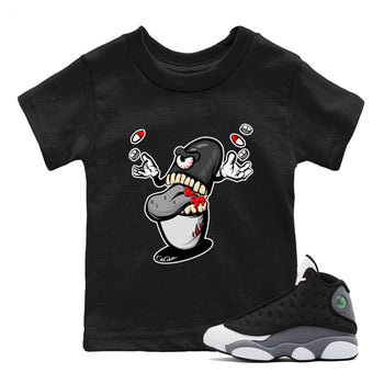 Air Jordan 13 Black Flint Sneaker Match Tees Pill Monster Sneaker Tees AJ13 Retro Black Flint Sneaker Release Tees Kids Shirts Black 1