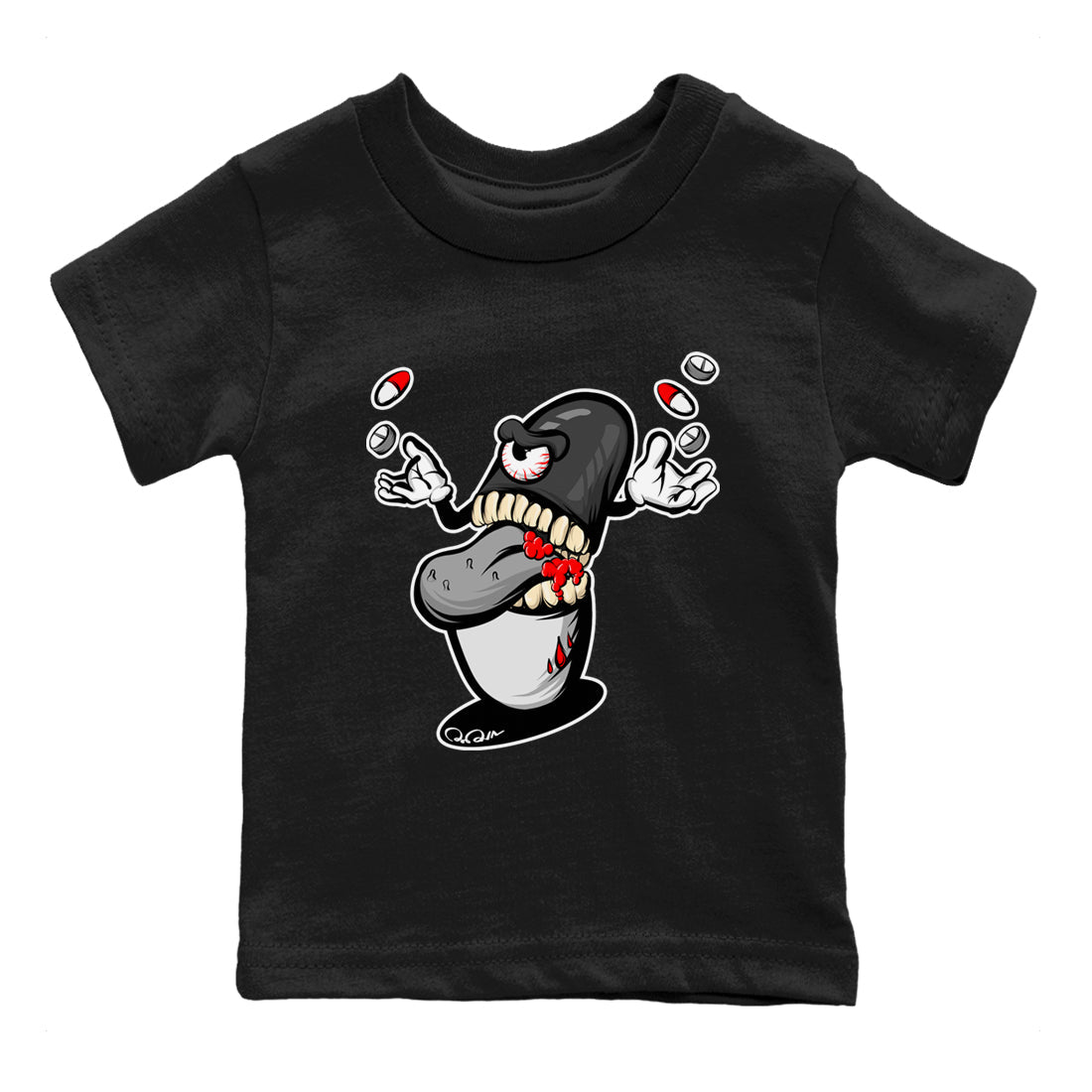 Air Jordan 13 Black Flint Sneaker Match Tees Pill Monster Sneaker Tees AJ13 Retro Black Flint Sneaker Release Tees Kids Shirts Black 2