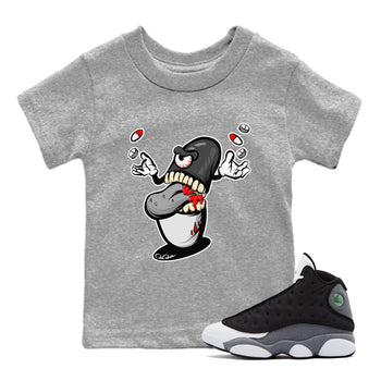 Air Jordan 13 Black Flint Sneaker Match Tees Pill Monster Sneaker Tees AJ13 Retro Black Flint Sneaker Release Tees Kids Shirts Heather Grey 1