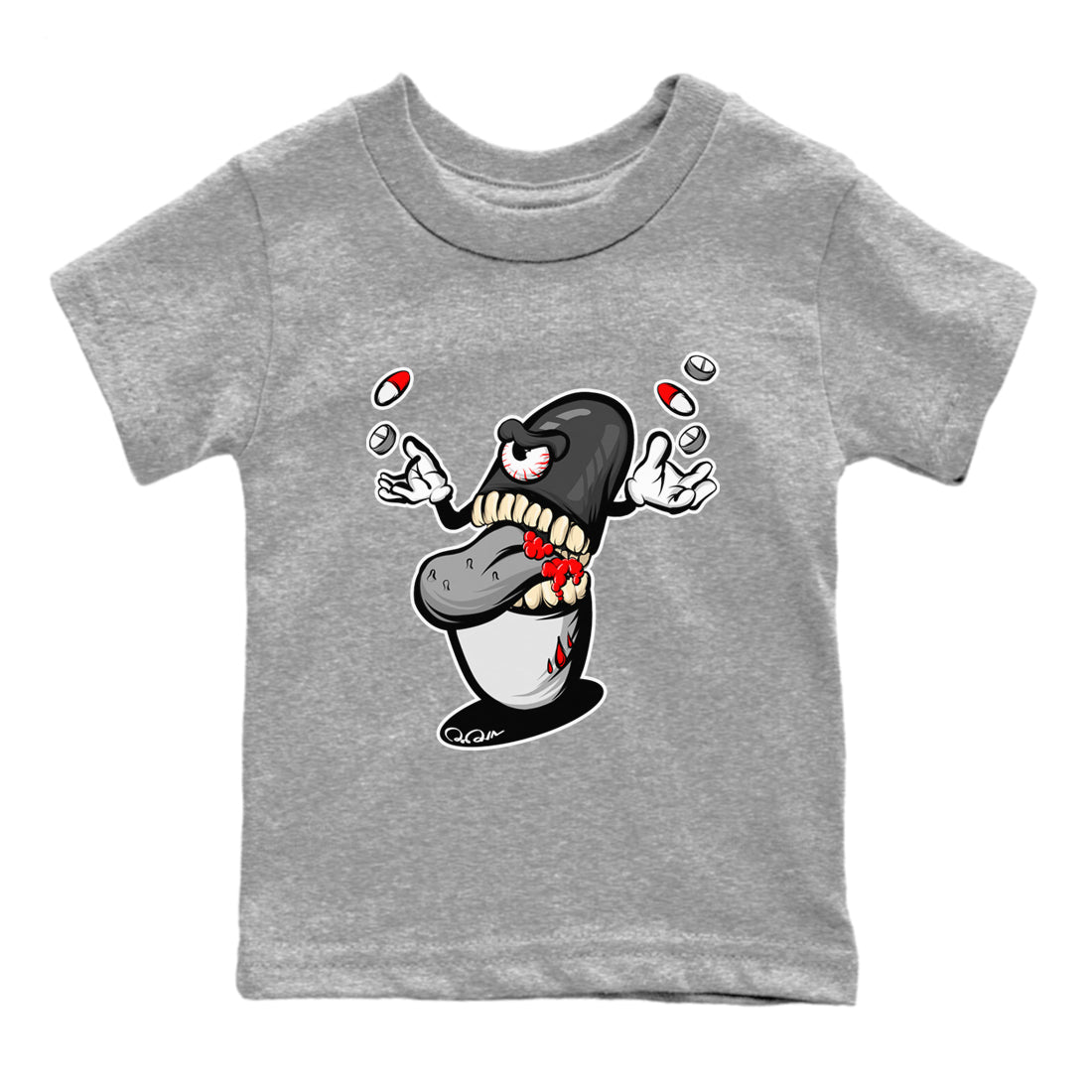 Air Jordan 13 Black Flint Sneaker Match Tees Pill Monster Sneaker Tees AJ13 Retro Black Flint Sneaker Release Tees Kids Shirts Heather Grey 2